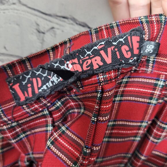 Vintage Y2K Lip Service Kilt Mens 36W 22L Red Tartan Plaid Goth Punk Flaw-Hole - Picture 9 of 11